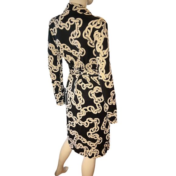 DVF New Jeanne Two Wrap Chain Jersey Silk Long Sleeve Dress Sz 10 - Picture 5 of 10